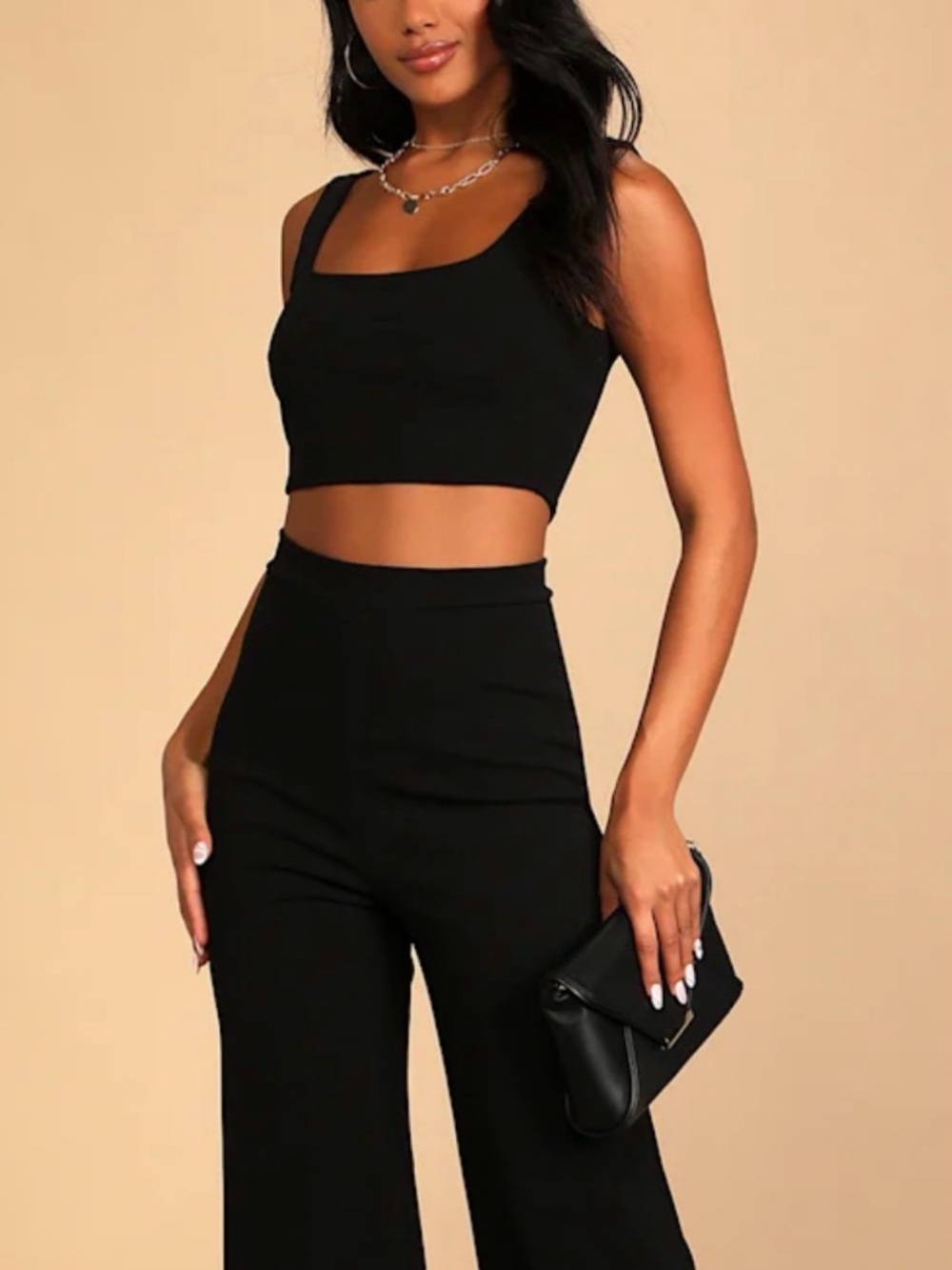 Lulu's Black Crop Tank & High-Waist Wide-Leg Pantsuit